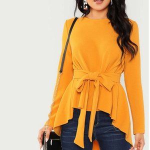 SHEIN Self Belted Asymmetrical Hem Top
